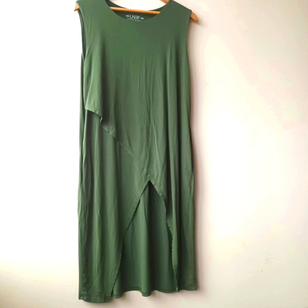 LNBF "Leave Nothing But Footprints" Hunter Green Asymmetrical Sleeveless Dress